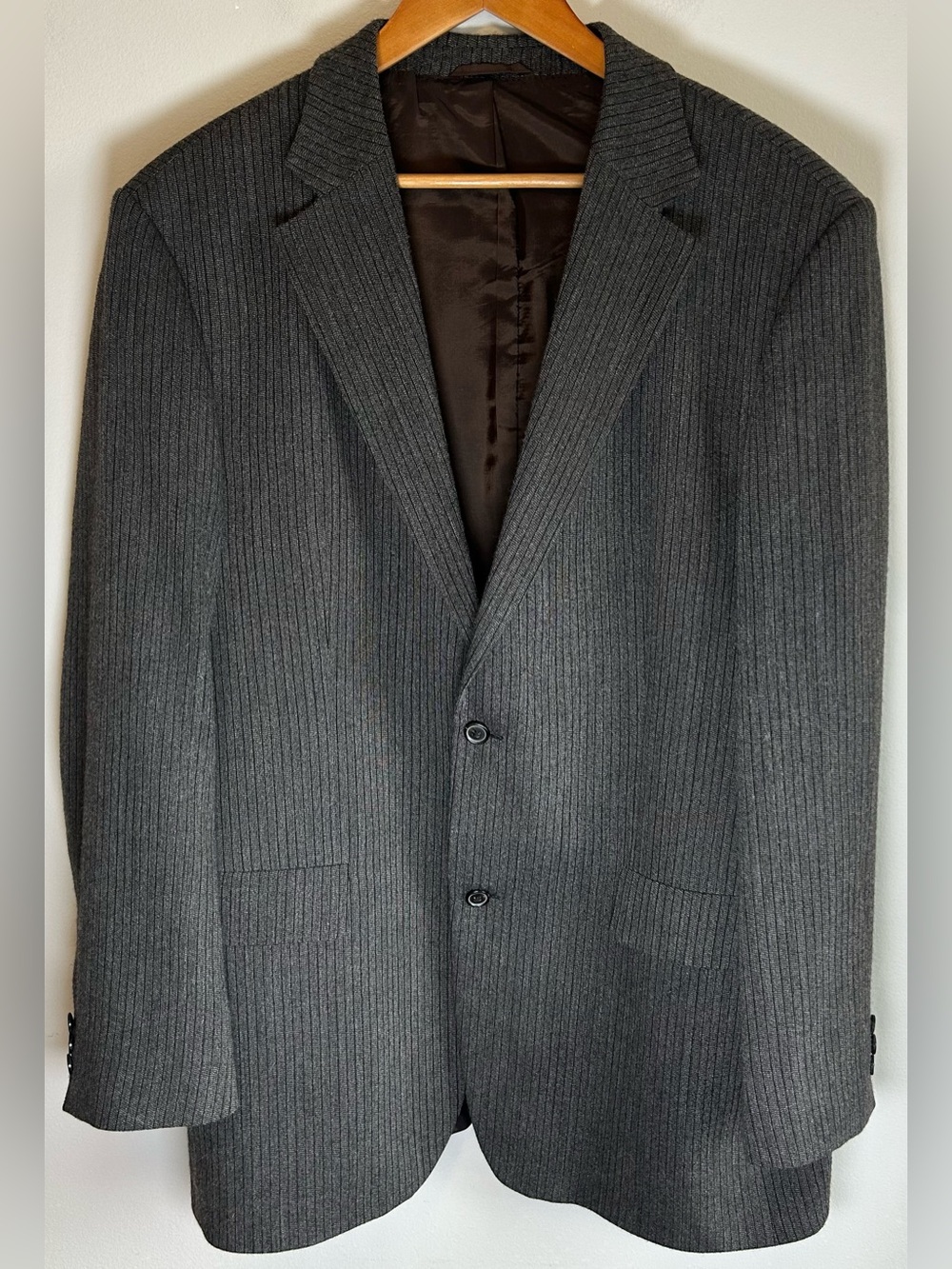 Hugo Boss Men’s Blazer Sport Jacket 44L Maxwell Wool Cotton Dark Gray Stripes